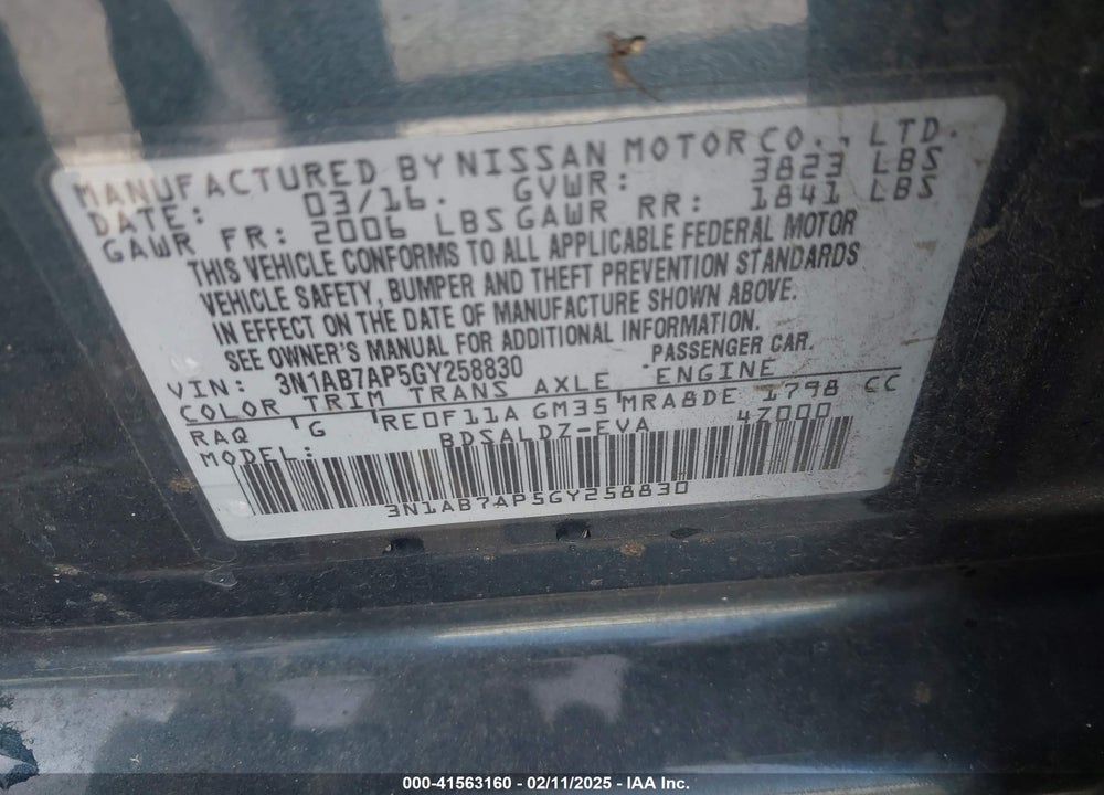 2016 NISSAN SENTRA VIN: 3N1AB7AP5GY258830
