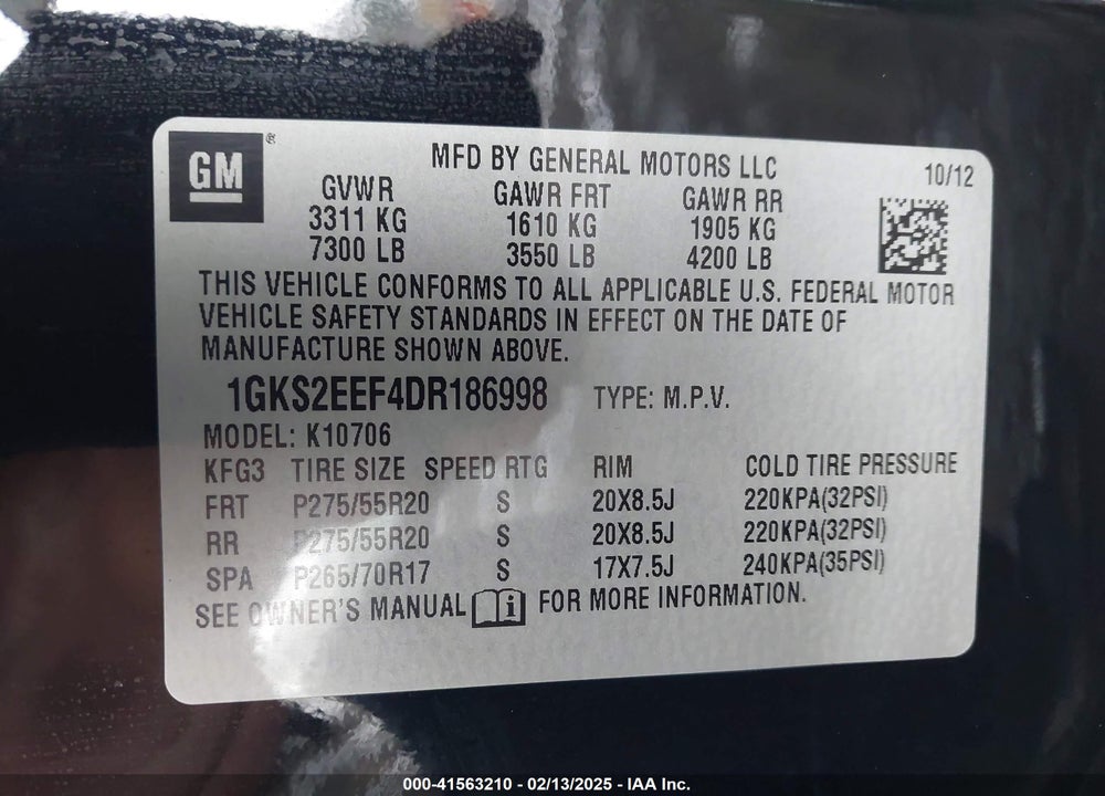 2013 GMC YUKON VIN: 1GKS2EEF4DR186998