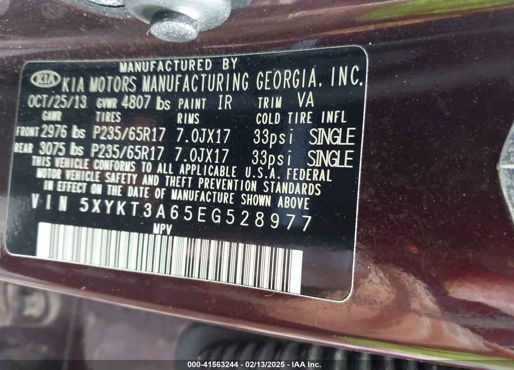 2014 KIA SORENTO LX VIN: 5XYKT3A65EG528977