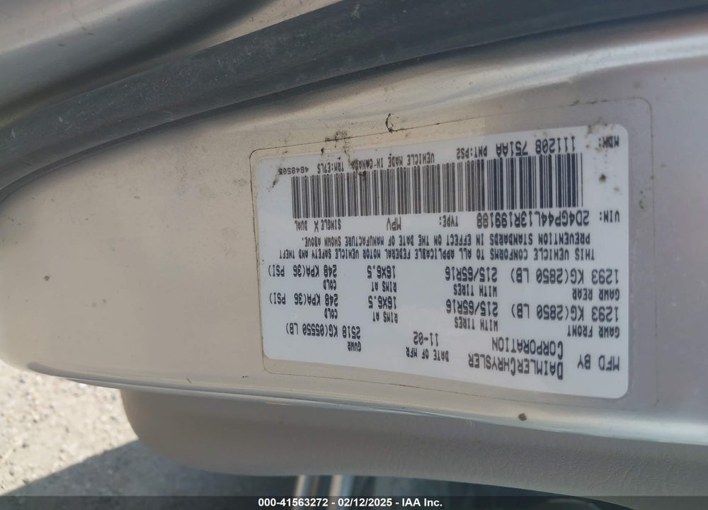 2003 DODGE GRAND CARAVAN SPORT VIN: 2D4GP44L13R199188