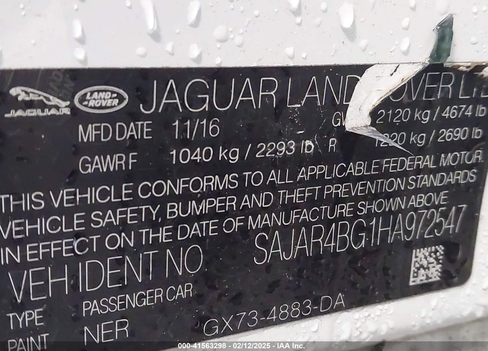 2017 JAGUAR XE VIN: SAJAR4BG1HA972547