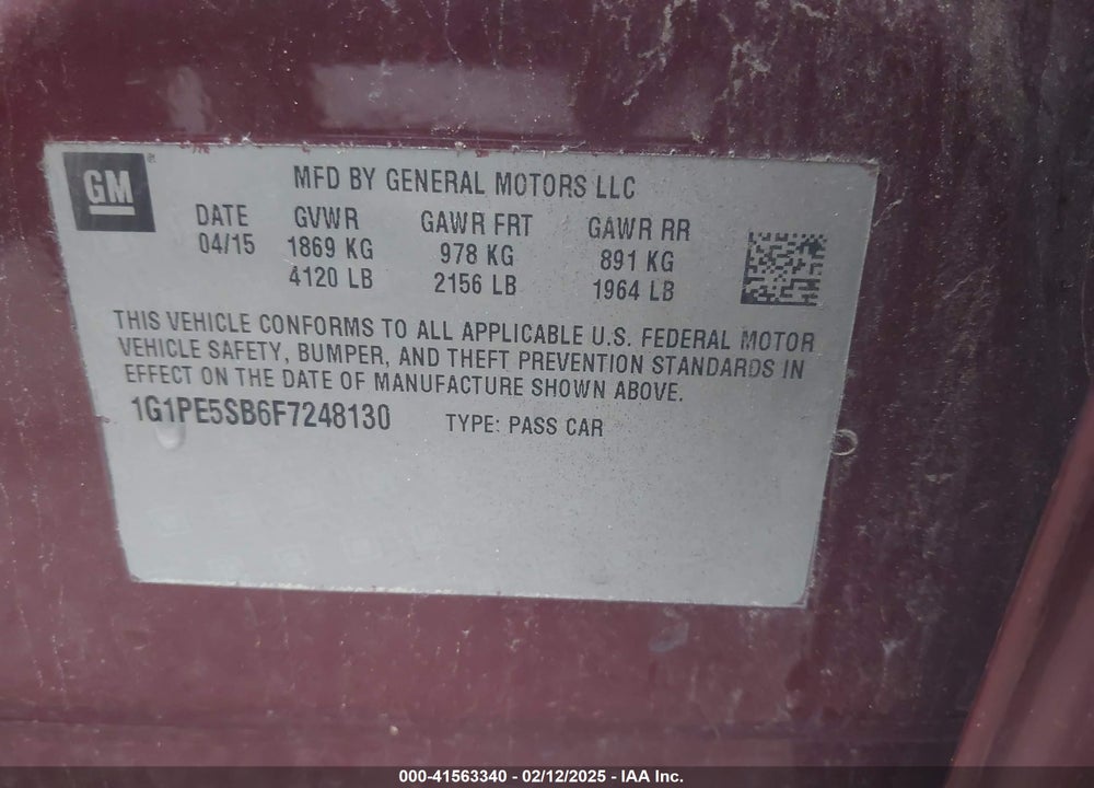 2015 CHEVROLET CRUZE VIN: 1G1PE5SB6F7248130