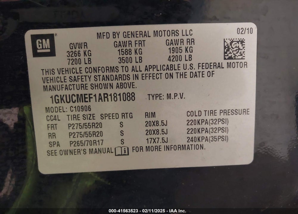 2010 GMC YUKON XL 1500 DENALI VIN: 1GKUCMEF1AR181088