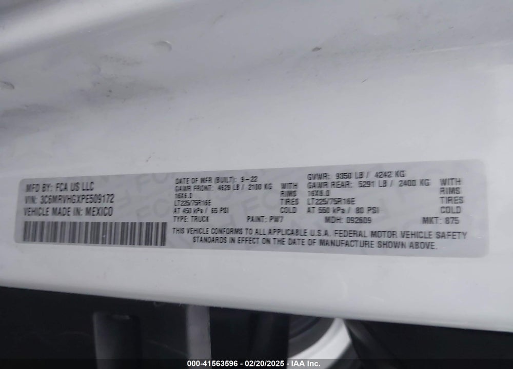 2023 RAM PROMASTER 3500 HIGH ROOF 159 WB VIN: 3C6MRVHGXPE509172