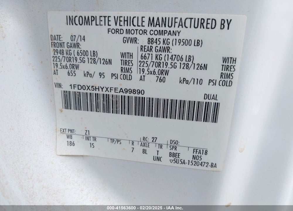 2015 FORD F-550 CHASSIS XL VIN: 1FD0X5HYXFEA99890