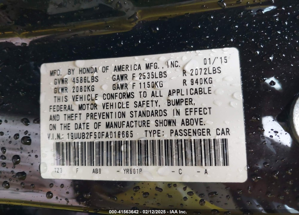 2015 ACURA TLX VIN: 19UUB2F50FA016665