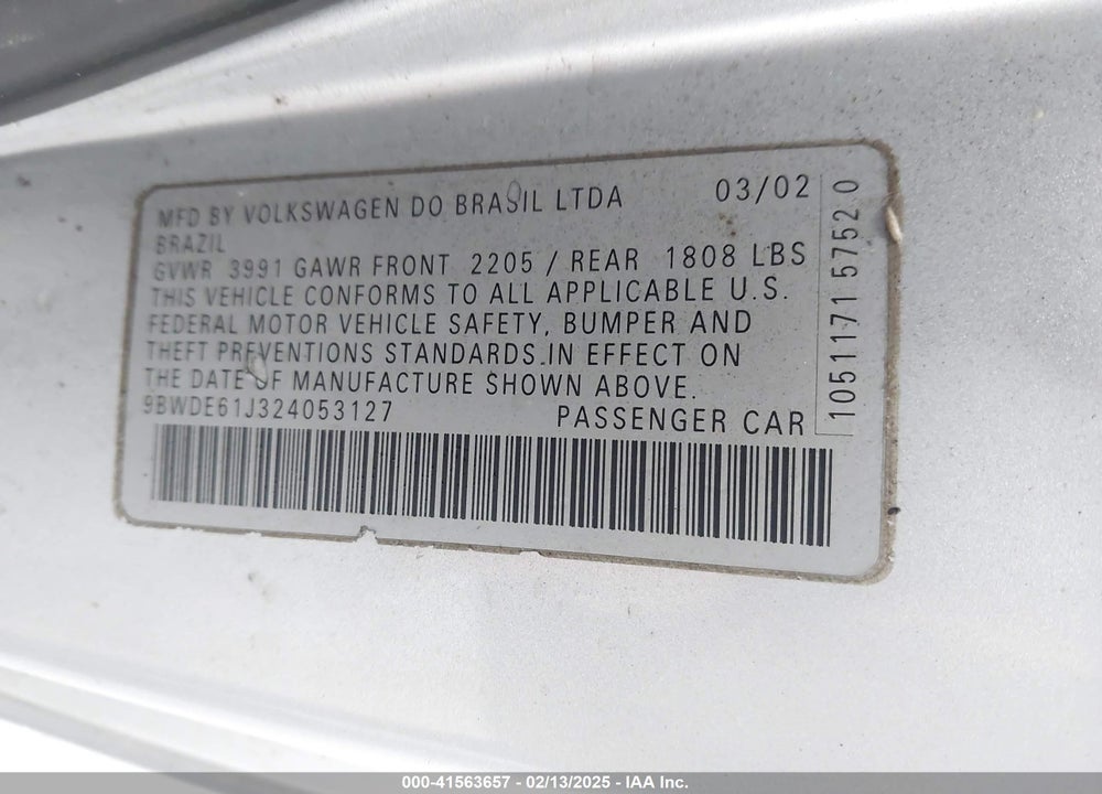 2002 VOLKSWAGEN GTI 1.8L VIN: 9BWDE61J324053127