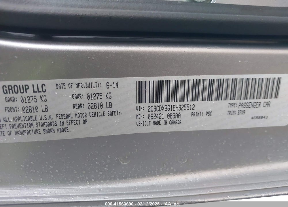 2014 DODGE CHARGER SE VIN: 2C3CDXBG1EH325512