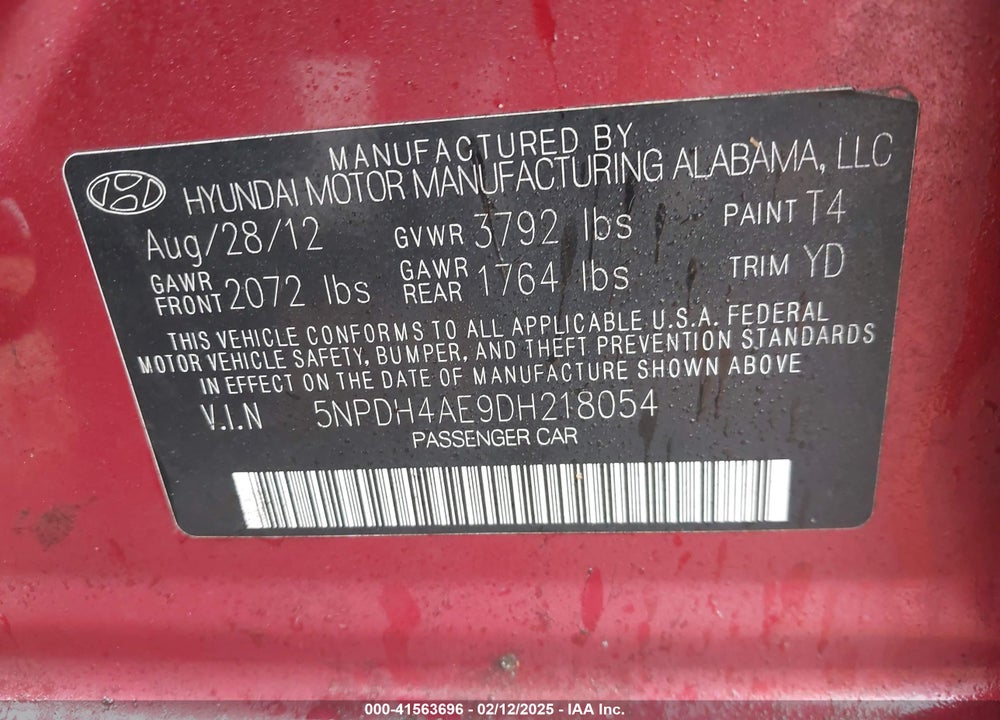 2013 HYUNDAI ELANTRA VIN: 5NPDH4AE9DH218054