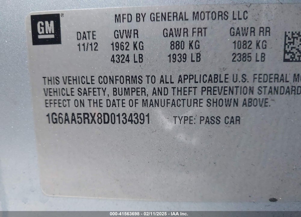 2013 CADILLAC ATS VIN: 1G6AA5RX8D0134391