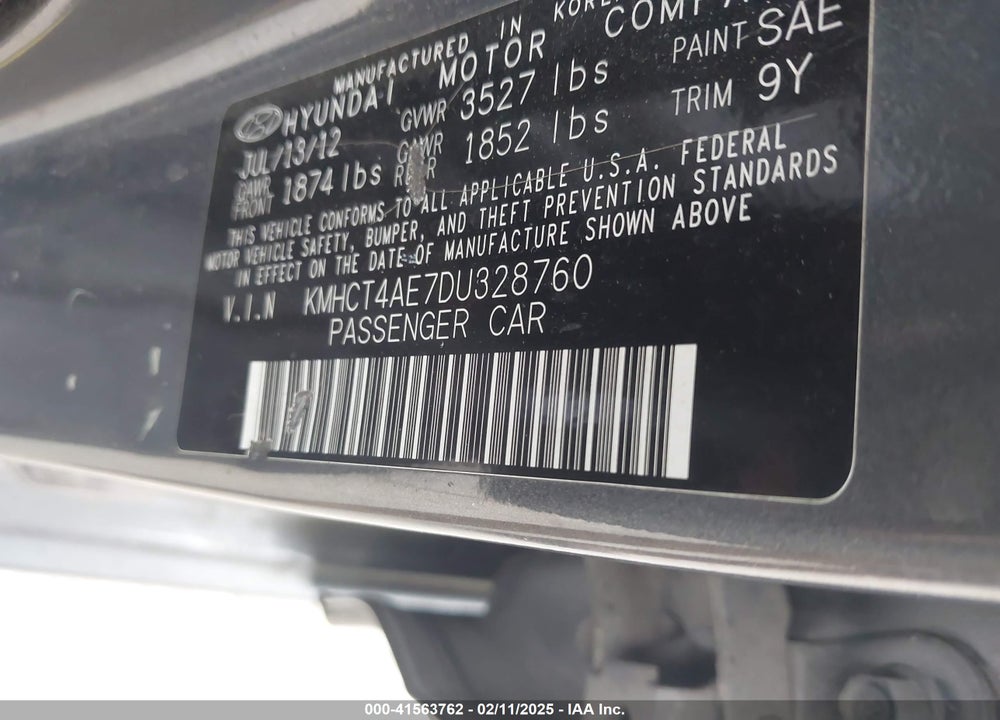 2013 HYUNDAI ACCENT VIN: KMHCT4AE7DU328760