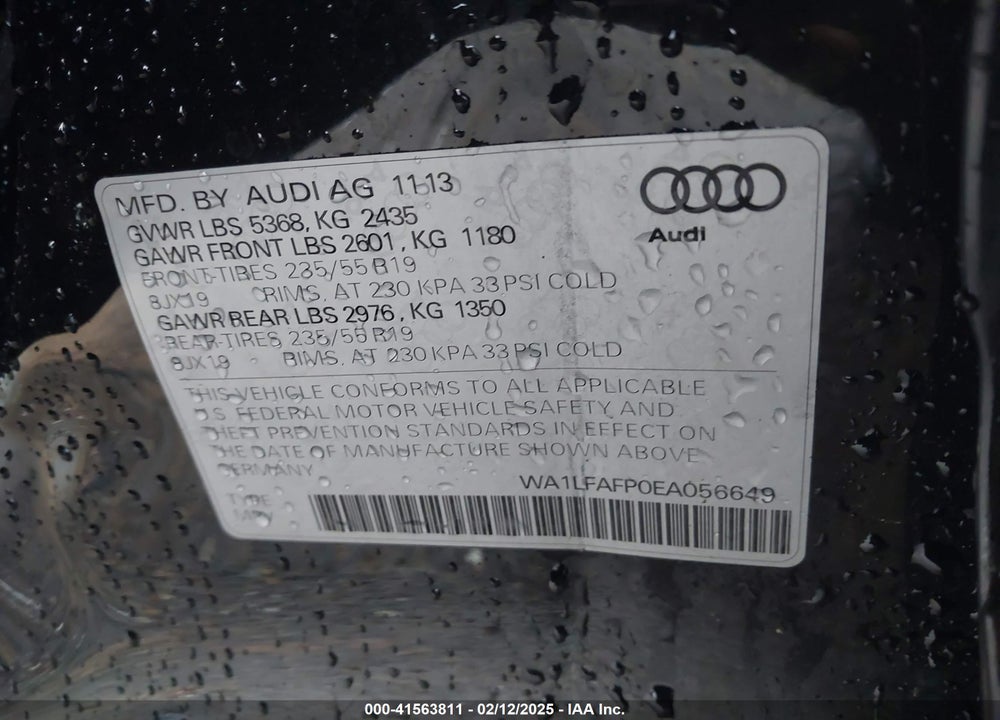 2014 AUDI Q5 VIN: WA1LFAFP0EA056649