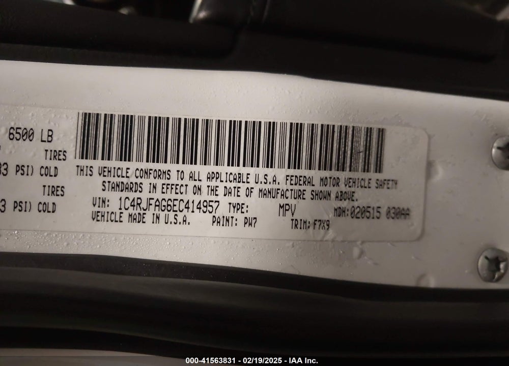 2014 JEEP GRAND CHEROKEE LAREDO VIN: 1C4RJFAG6EC414957