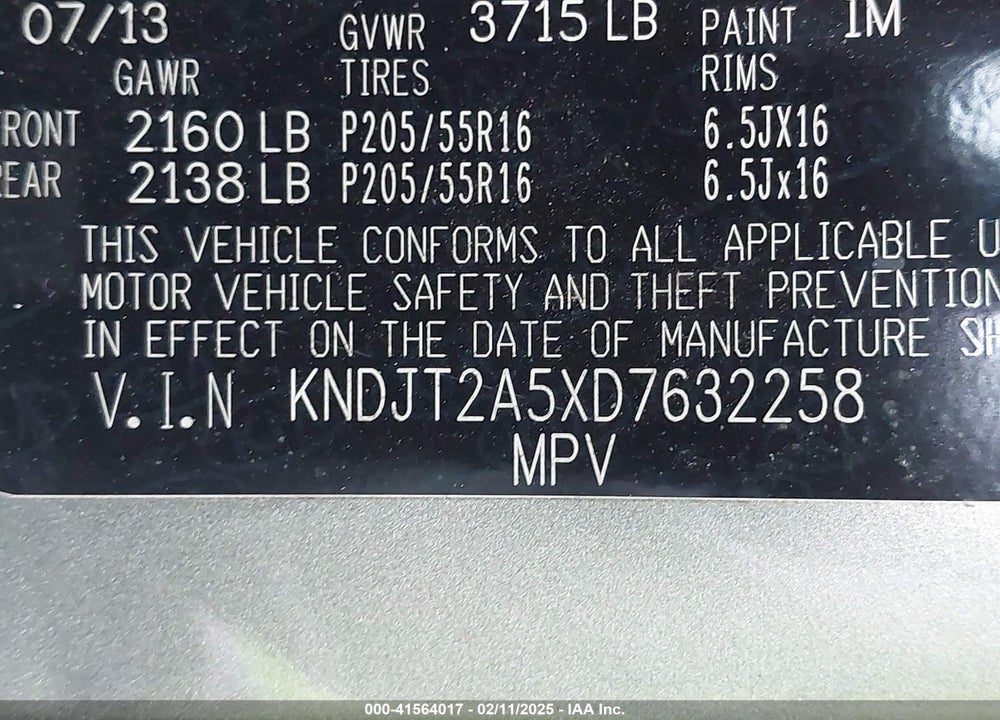 2013 KIA SOUL VIN: KNDJT2A5XD7632258