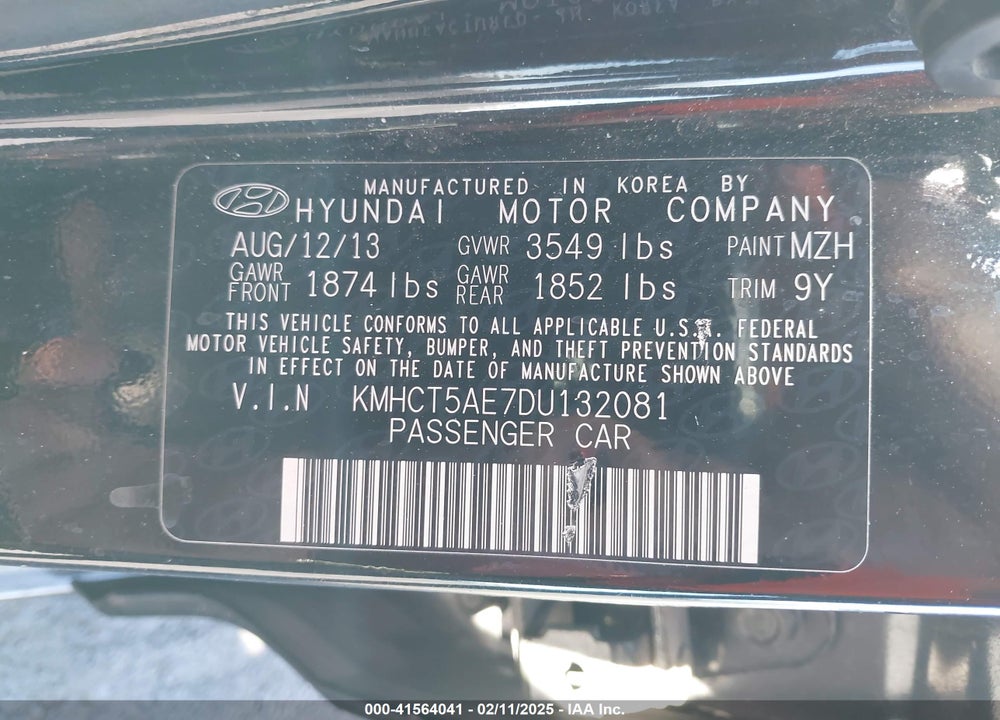 2013 HYUNDAI ACCENT VIN: KMHCT5AE7DU132081