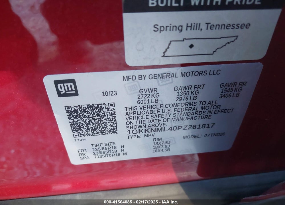 2023 GMC ACADIA FWD SLT VIN: 1GKKNML40PZ261817