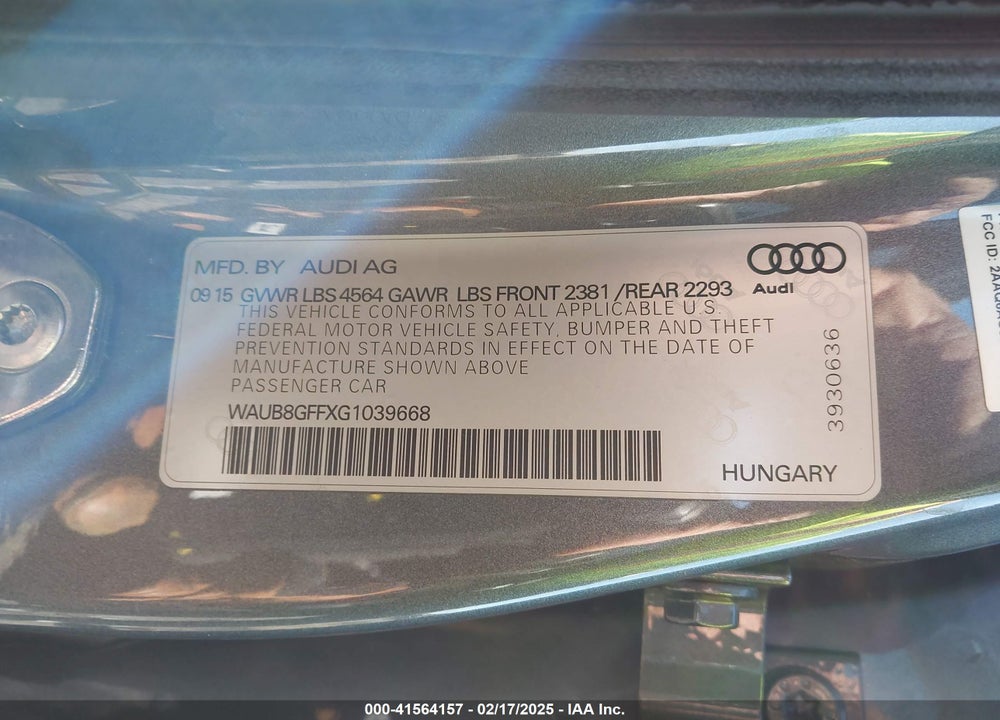 2016 AUDI A3 VIN: WAUB8GFFXG1039668