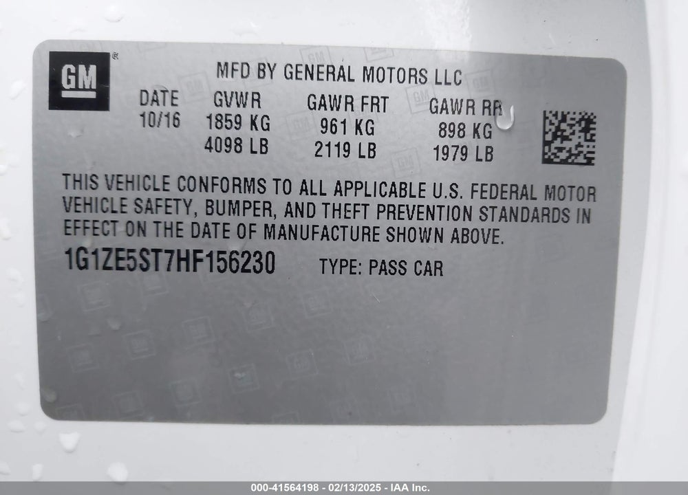 2017 CHEVROLET MALIBU VIN: 1G1ZE5ST7HF156230
