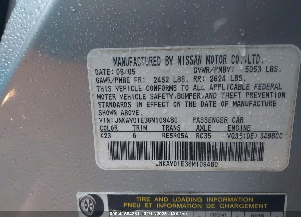 2006 INFINITI M35 VIN: JNKAY01E36M109480