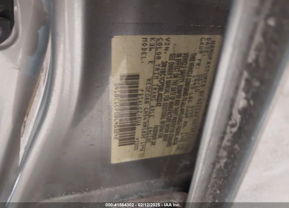 2011 NISSAN VERSA VIN: 3N1BC1CP0BL403242