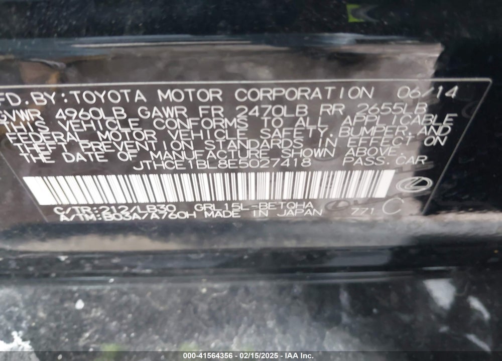2014 LEXUS GS VIN: JTHCE1BL8E5027418
