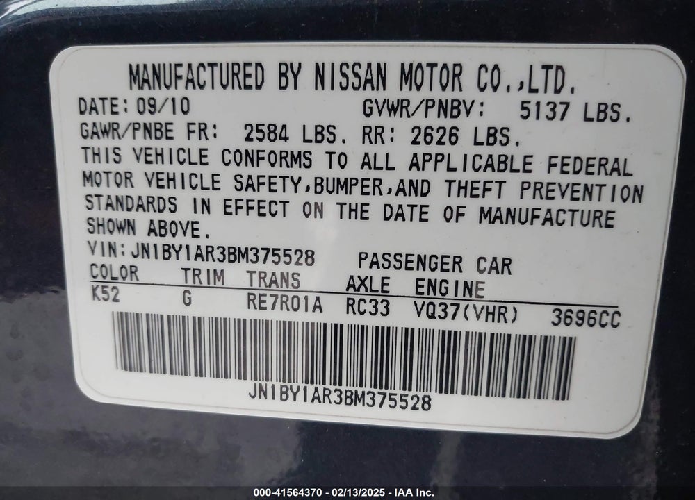 2011 INFINITI M37X VIN: JN1BY1AR3BM375528