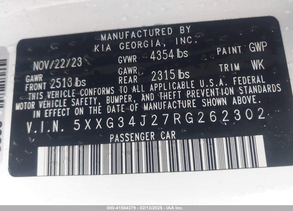 2024 KIA K5 EX VIN: 5XXG34J27RG262302