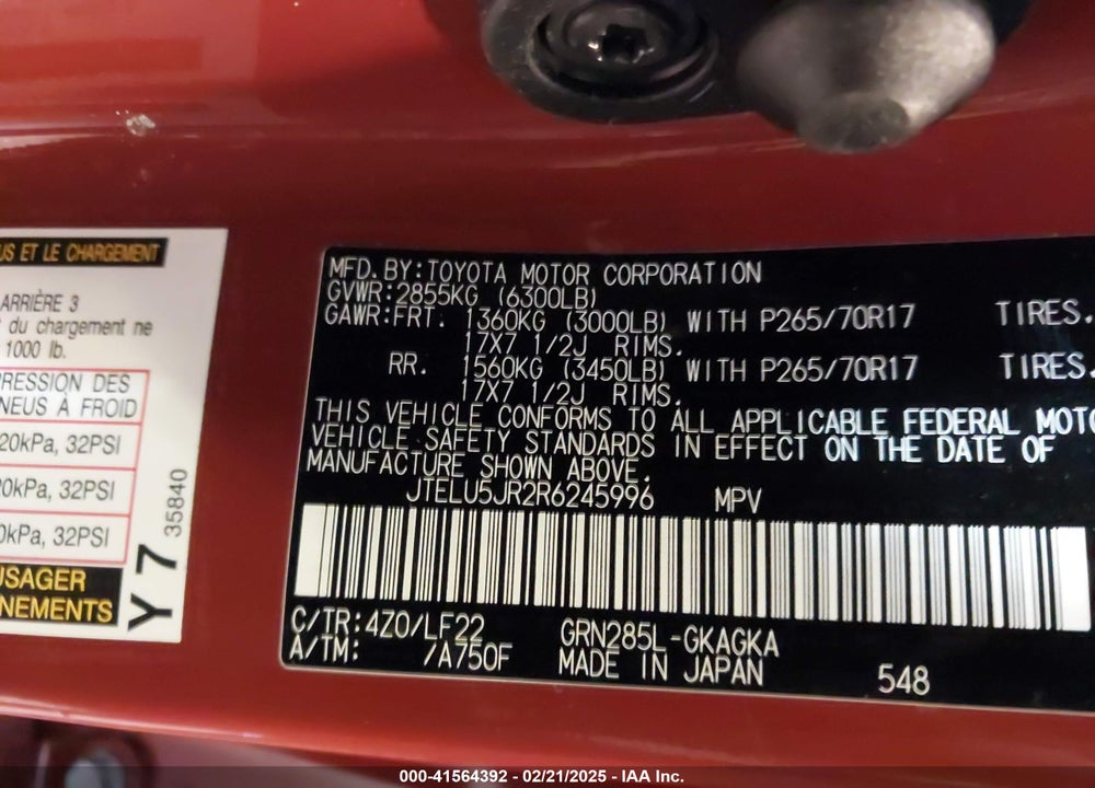 2024 TOYOTA 4RUNNER TRD PRO VIN: JTELU5JR2R6245996