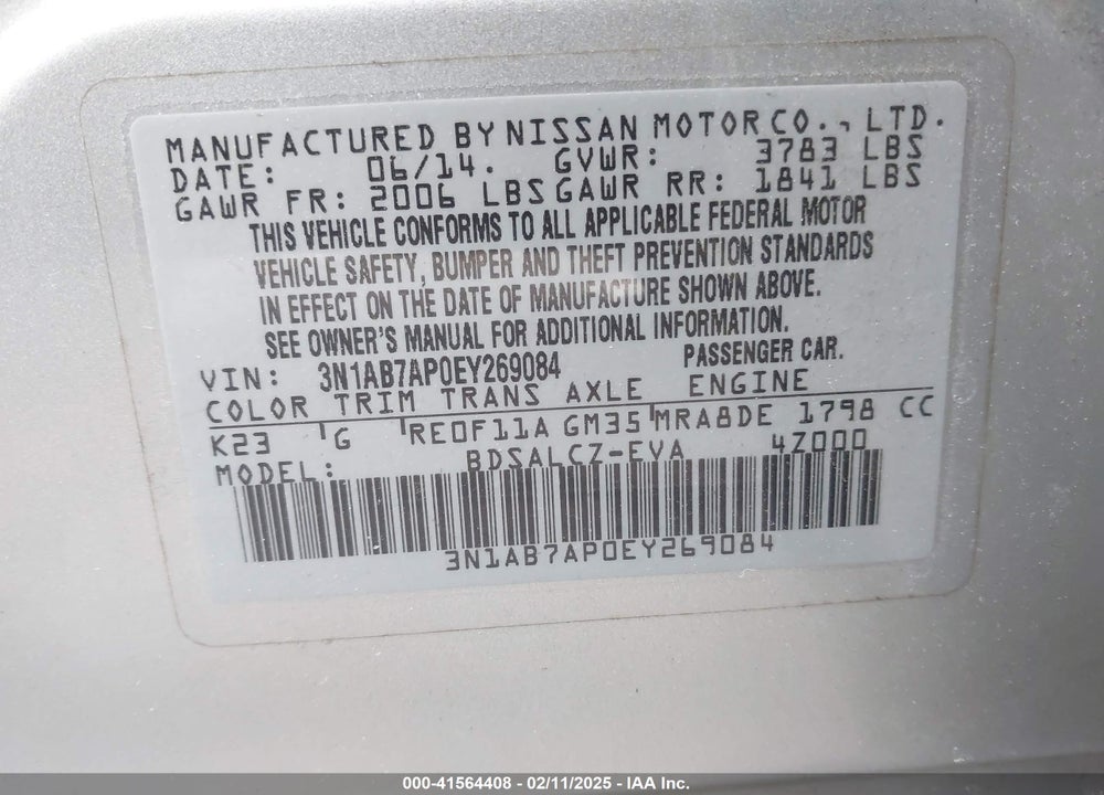 2014 NISSAN SENTRA VIN: 3N1AB7AP0EY269084