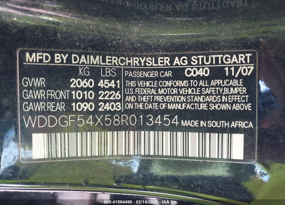2008 MERCEDES-BENZ C 300 VIN: WDDGF54X58R013454