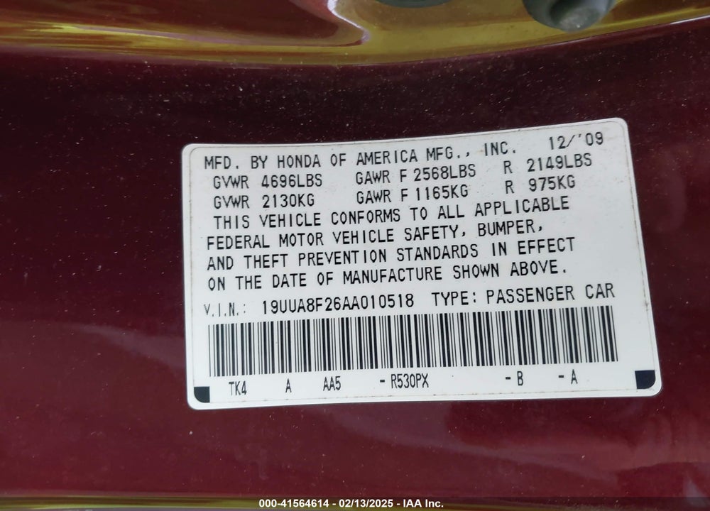 2010 ACURA TL 3.5 VIN: 19UUA8F26AA010518
