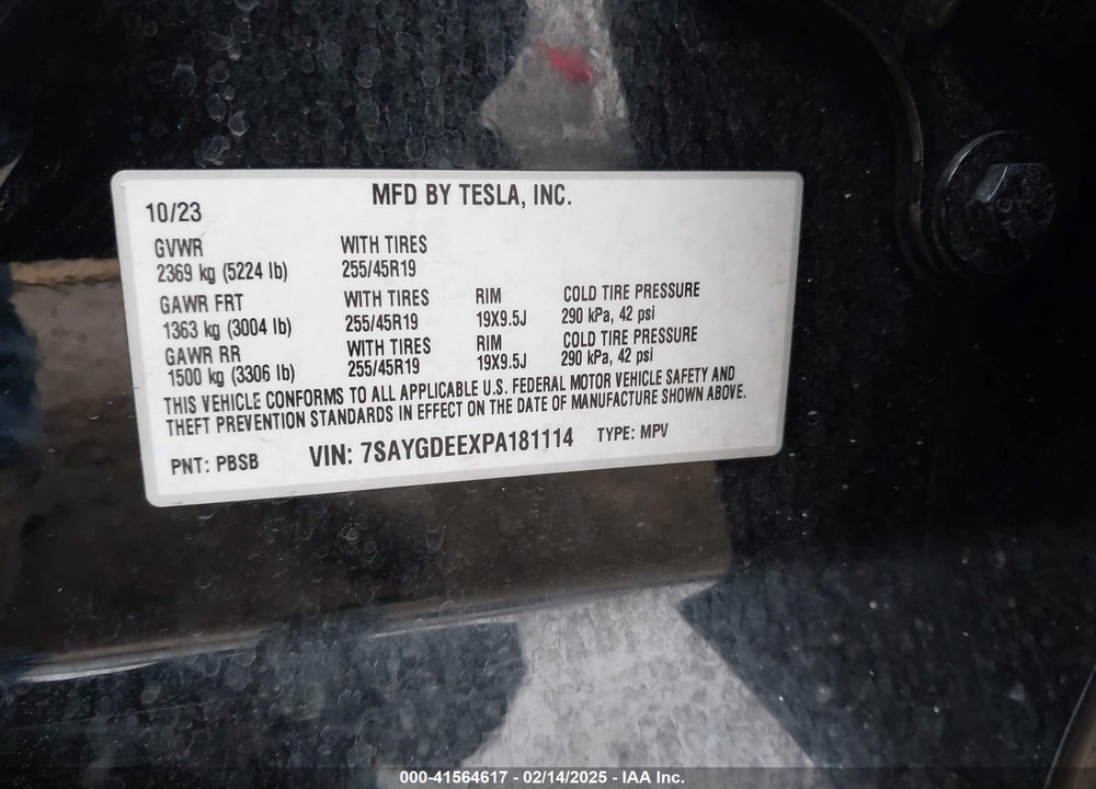 2023 TESLA MODEL Y VIN: 7SAYGDEEXPA181114