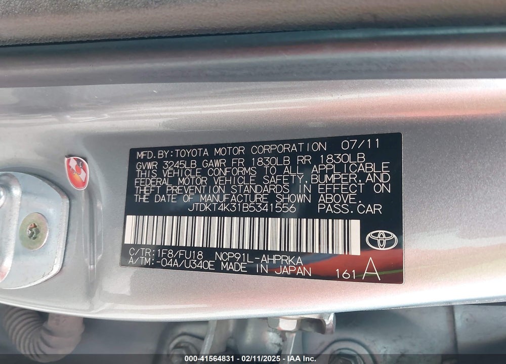 2011 TOYOTA YARIS VIN: JTDKT4K31B5341556
