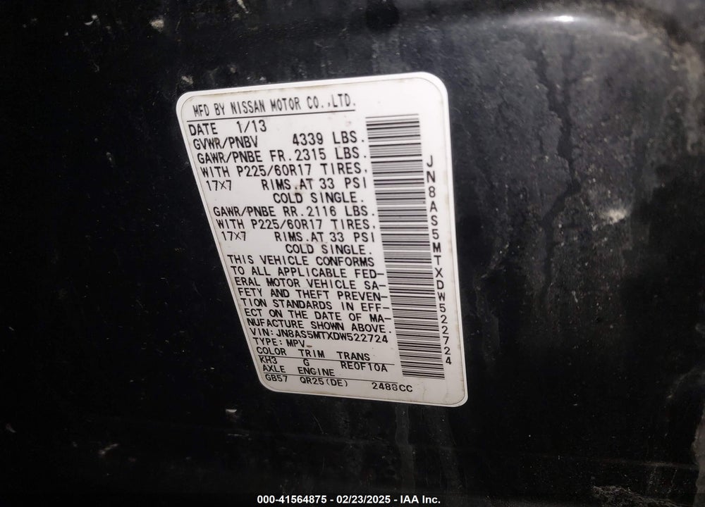 2013 NISSAN ROGUE SV VIN: JN8AS5MTXDW522724