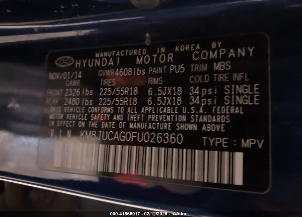 2015 HYUNDAI TUCSON LIMITED VIN: KM8JUCAG0FU026360