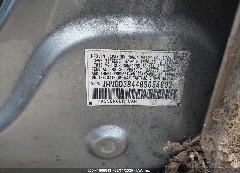 2008 HONDA FIT VIN: JHMGD38448S054802