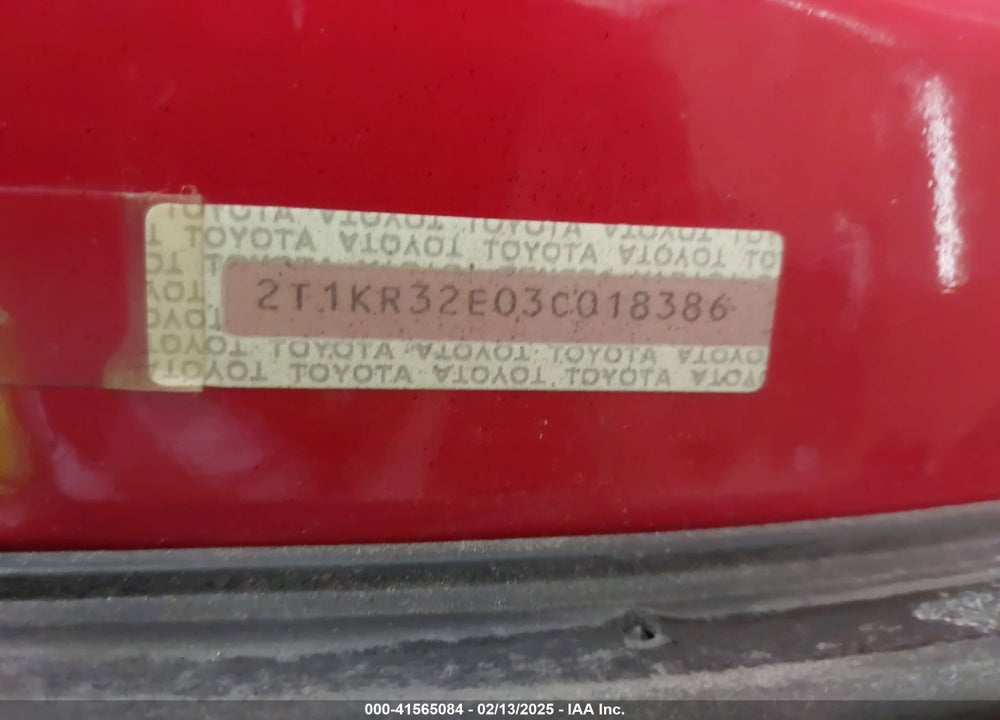 2003 TOYOTA COROLLA MATRIX VIN: 2T1KR32E03C018386