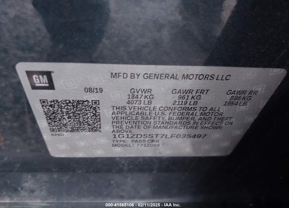 2020 CHEVROLET MALIBU VIN: 1G1ZD5ST7LF035497