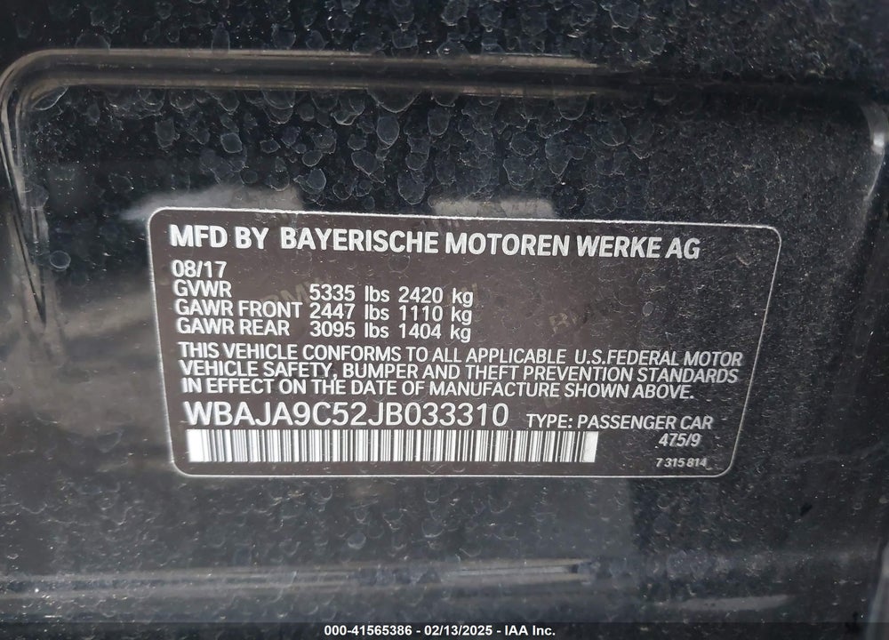 2018 BMW 530E VIN: WBAJA9C52JB033310