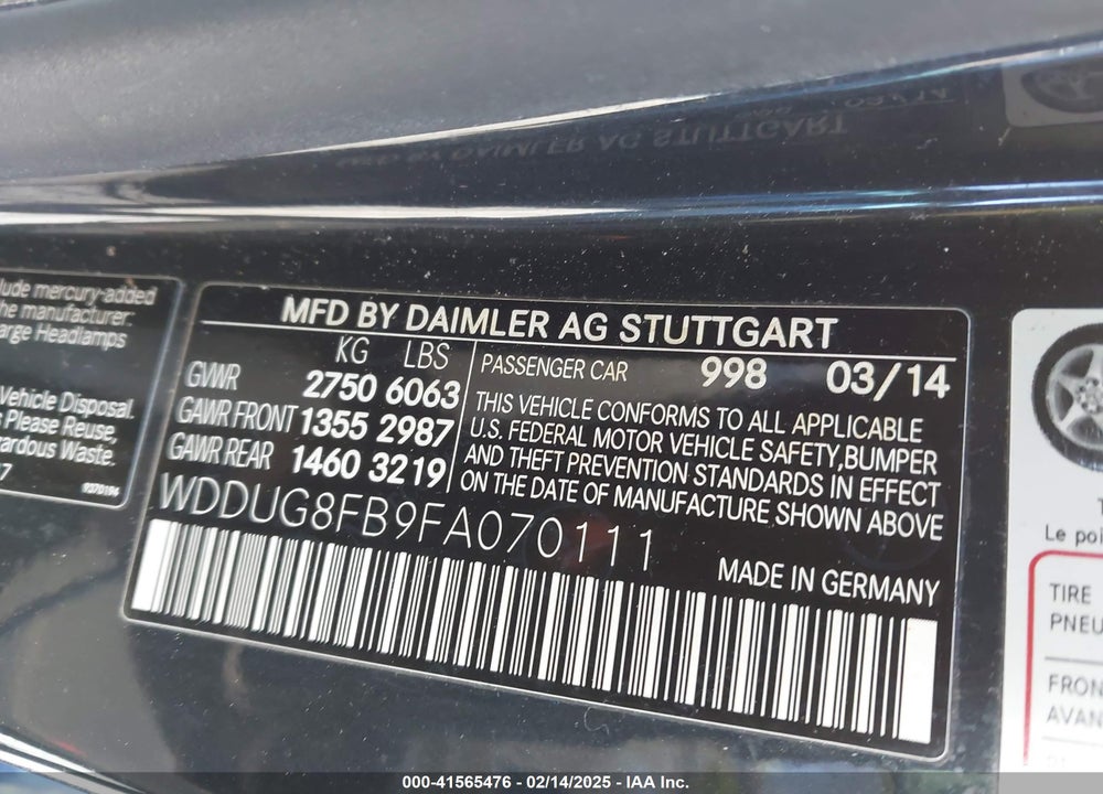 2015 MERCEDES-BENZ S 550 VIN: WDDUG8FB9FA070111