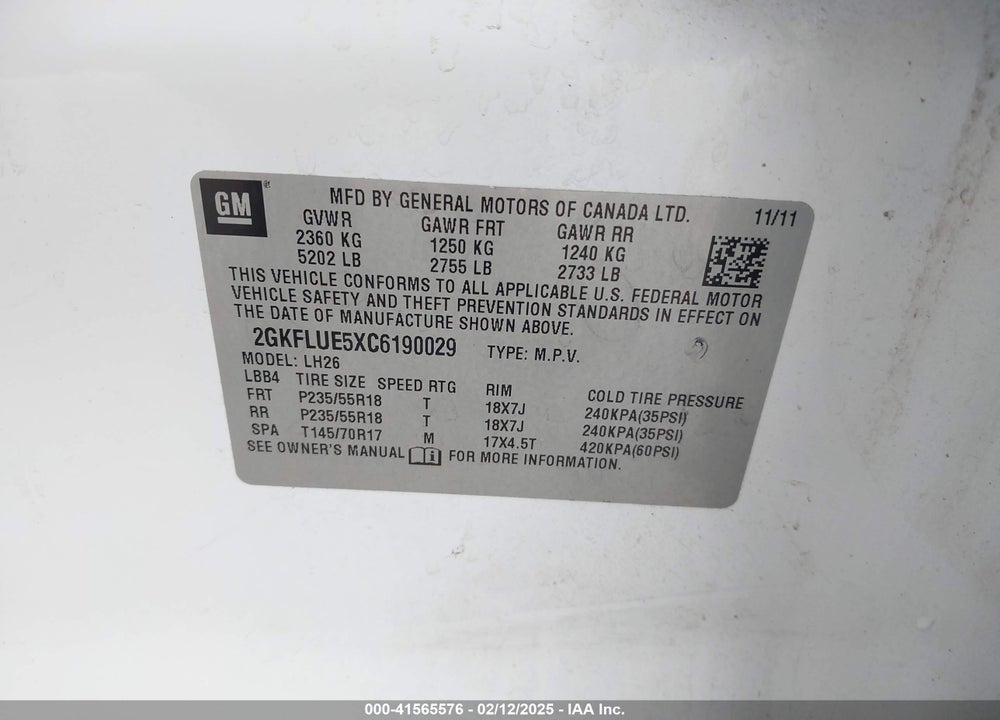 2012 GMC TERRAIN SLT-1 VIN: 2GKFLUE5XC6190029