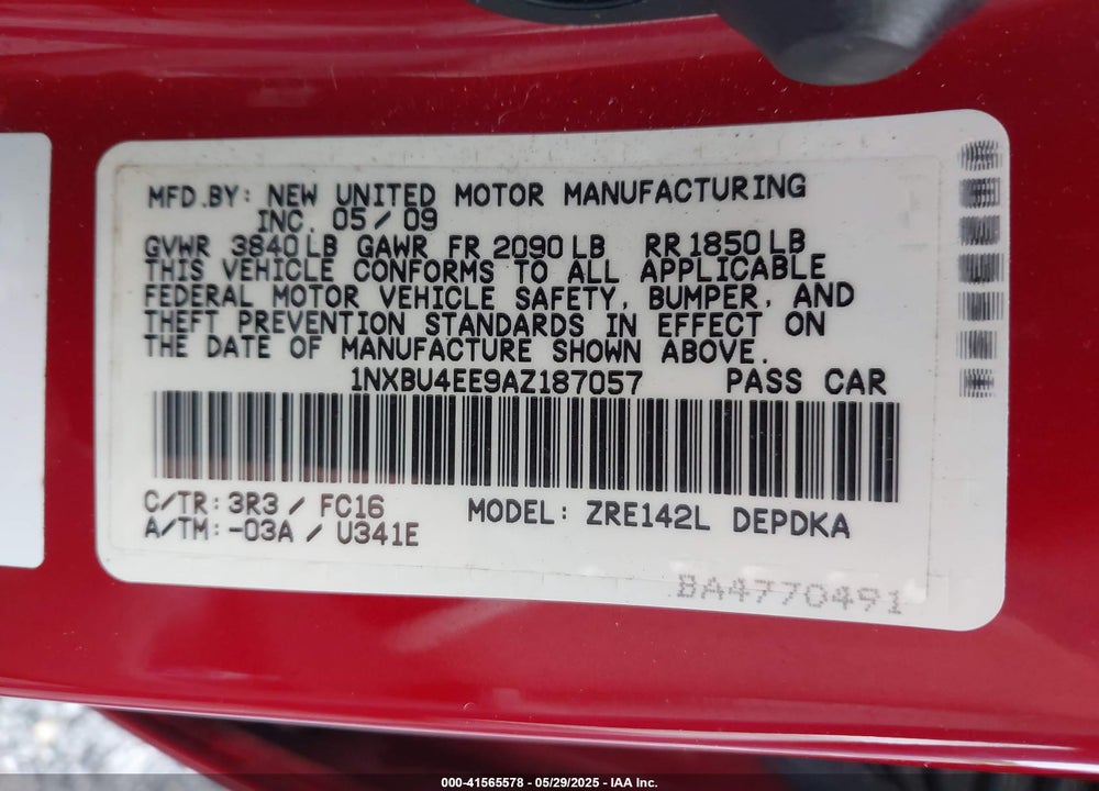 2010 TOYOTA COROLLA LE VIN: 1NXBU4EE9AZ187057