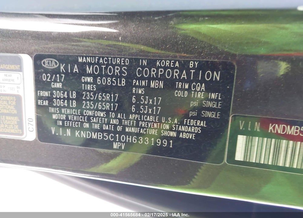 2017 KIA SEDONA LX VIN: KNDMB5C10H6331991