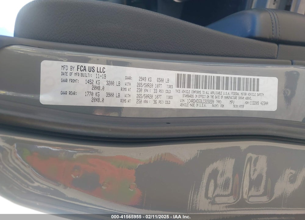 2020 DODGE DURANGO VIN: 1C4RDHDG3LC223220