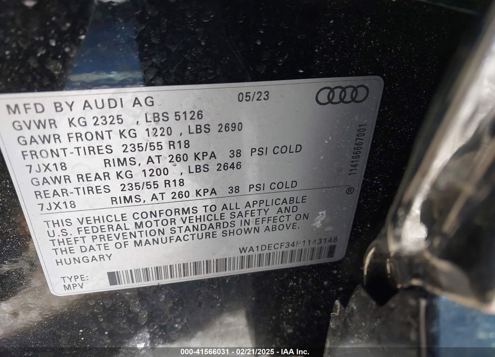 2023 AUDI Q3 PREMIUM 45 TFSI S LINE QUATTRO TIPTRONIC VIN: WA1DECF34P1143148
