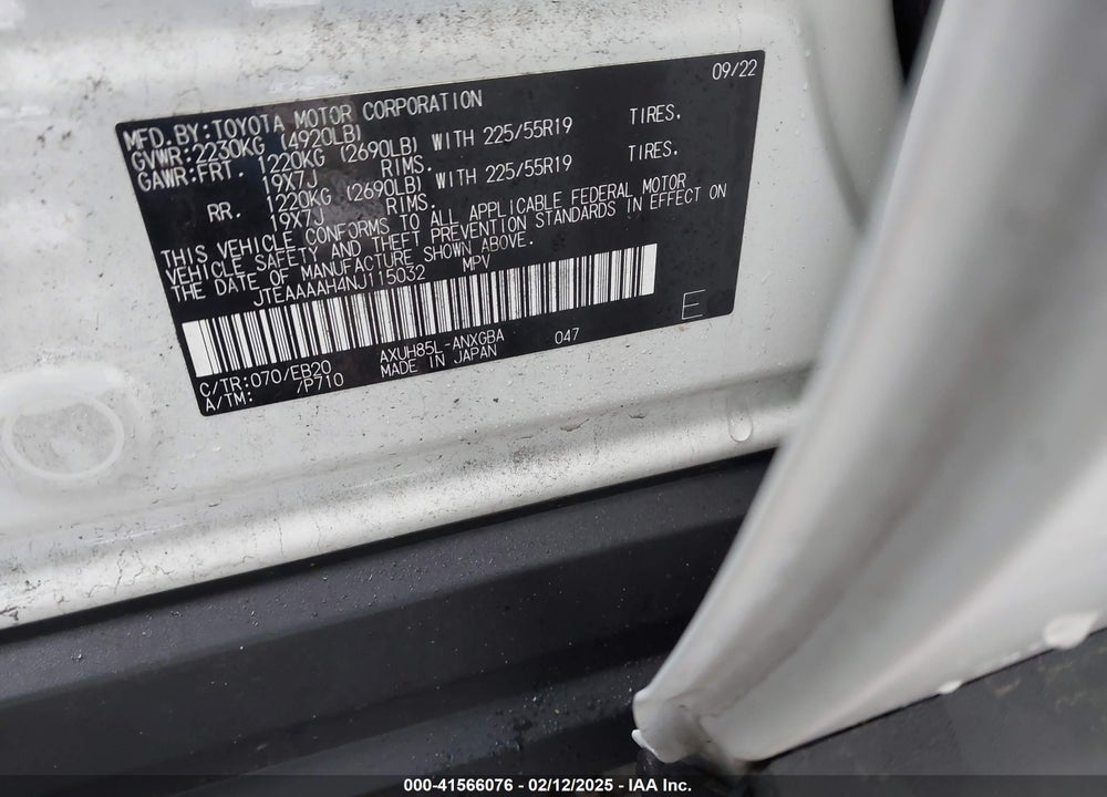 2022 TOYOTA VENZA XLE VIN: JTEAAAAH4NJ115032