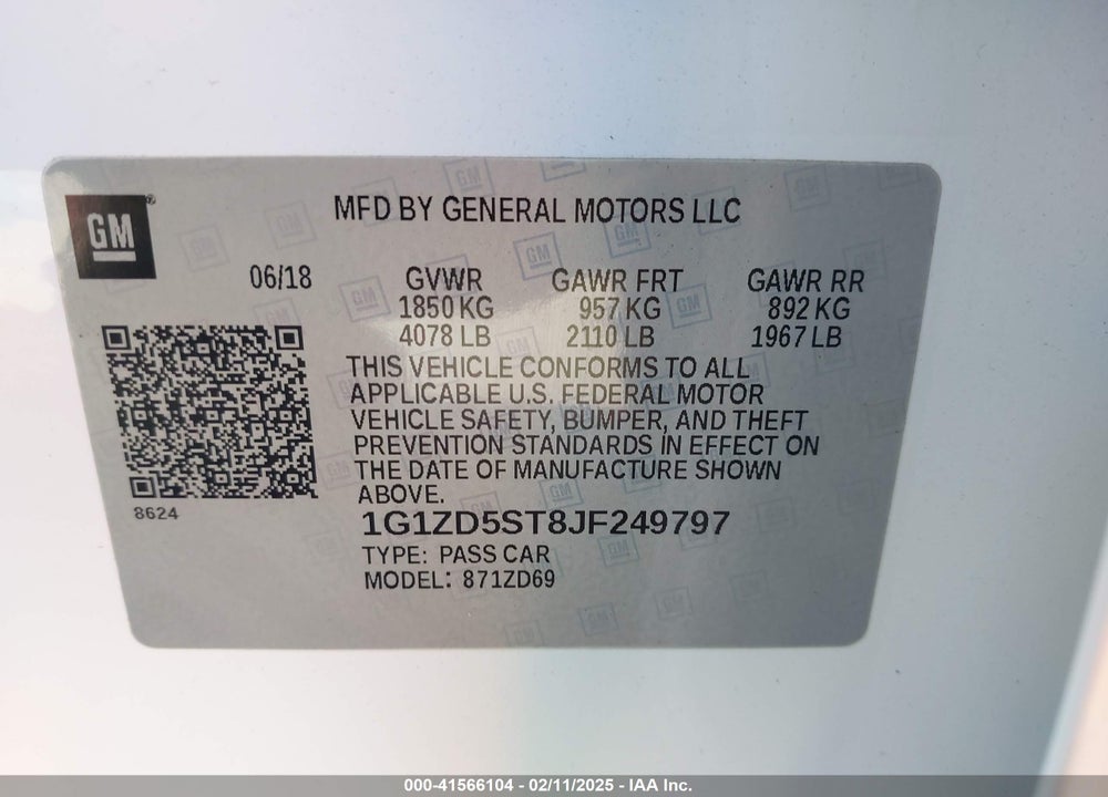 2018 CHEVROLET MALIBU VIN: 1G1ZD5ST8JF249797