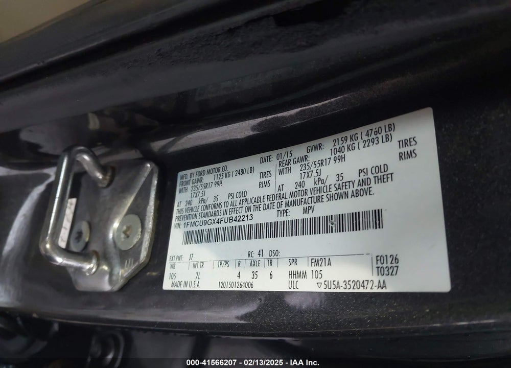 2015 FORD ESCAPE SE VIN: 1FMCU9GX4FUB42213