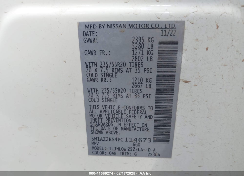 2023 NISSAN MURANO VIN: 5N1AZ2BS4PC114673