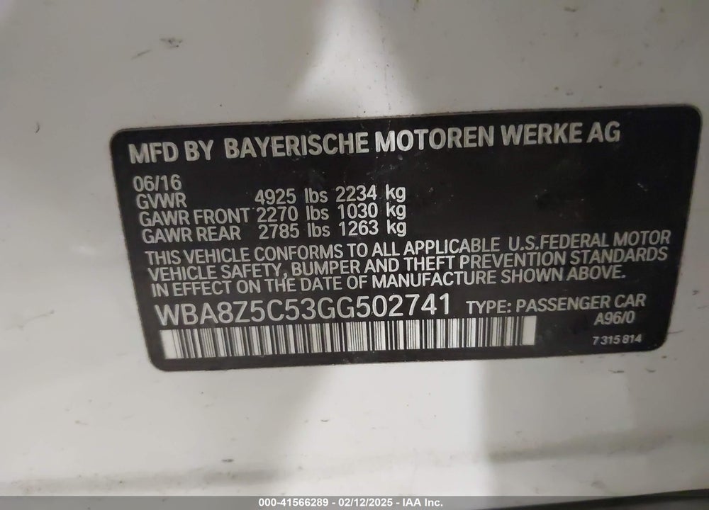 2016 BMW 328 VIN: WBA8Z5C53GG502741